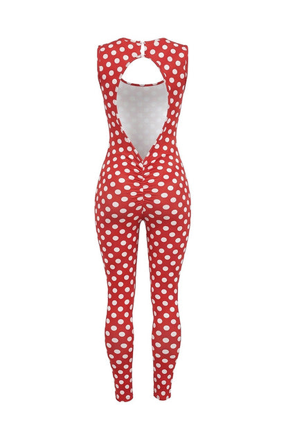 Sleeveless Polka Dot Bodycon Jumpsuit