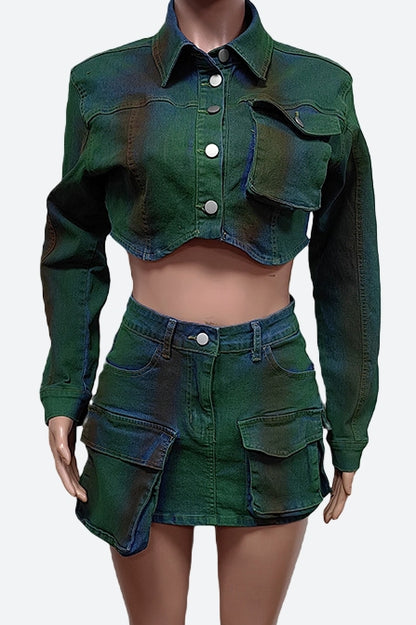 Cargo Denim Skirt Set