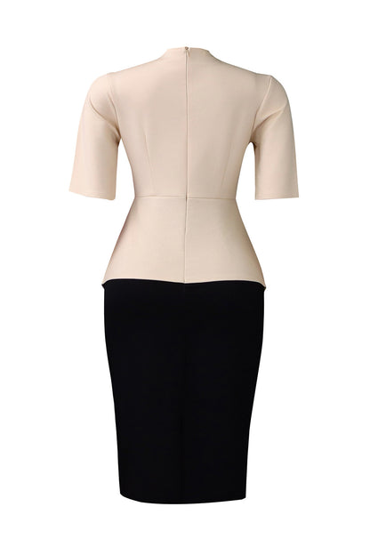 Elegant Tie-Neck Puffy Sleeve A-Line Midi Dress