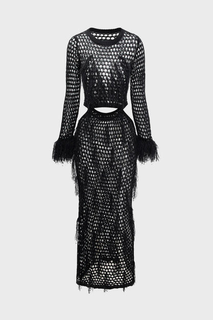 Fringe Knitting Hollow Long Dress