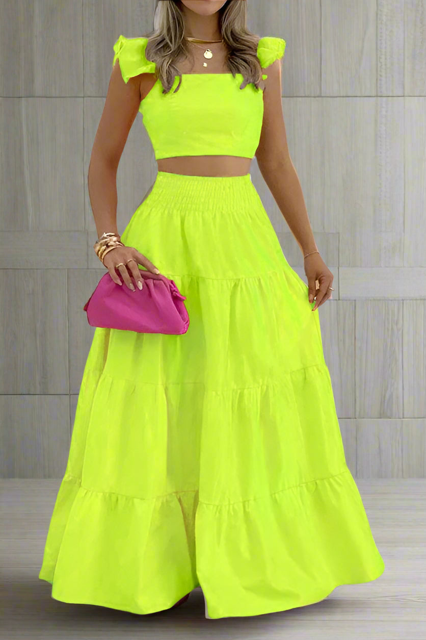 Cami Crop Top with High Waist Skirt Set