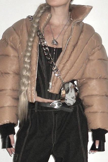 Diffraction Stitching Cropped Padded Jacket