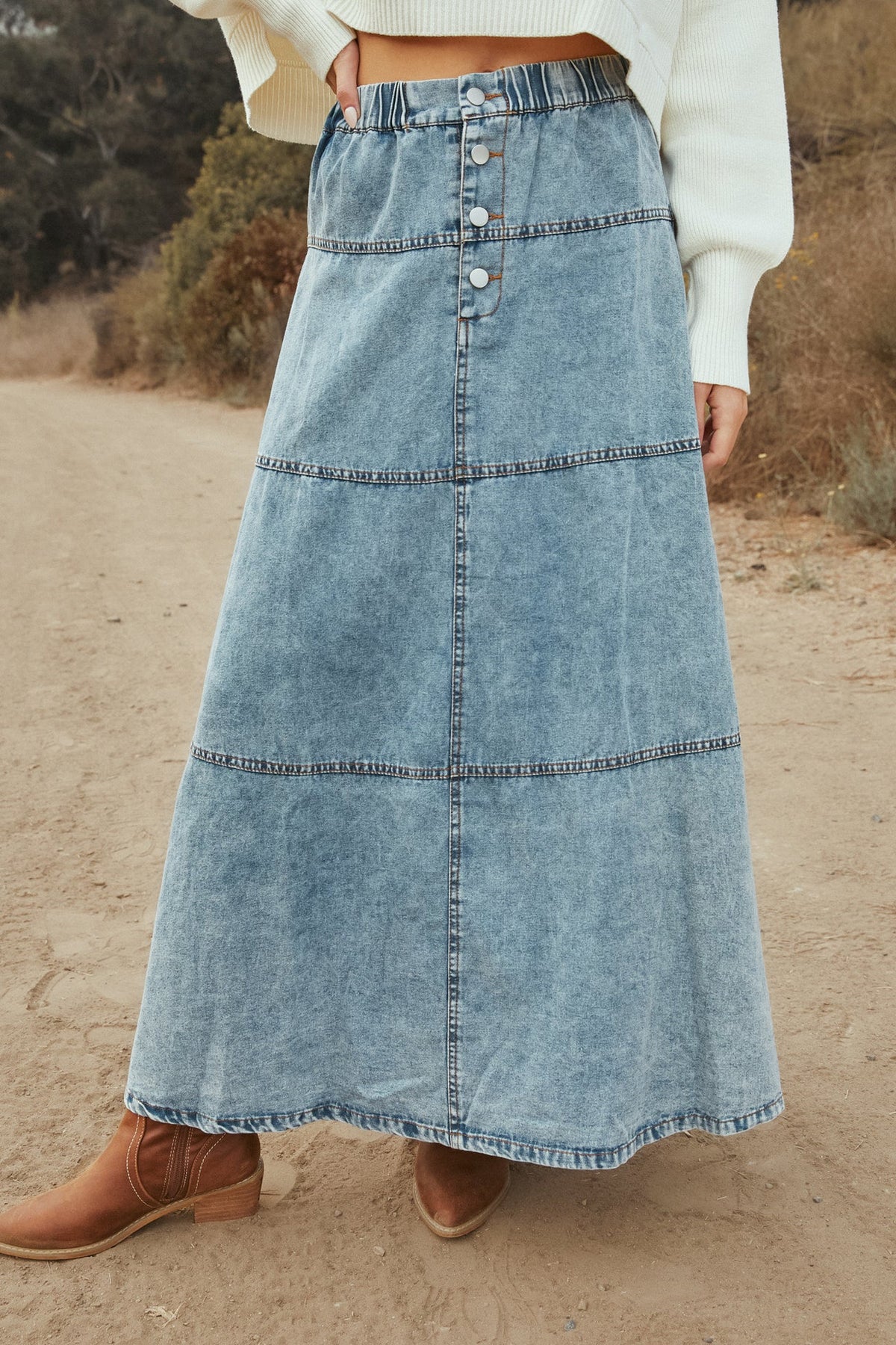 Bohemian A Line Stitching Denim Skirt