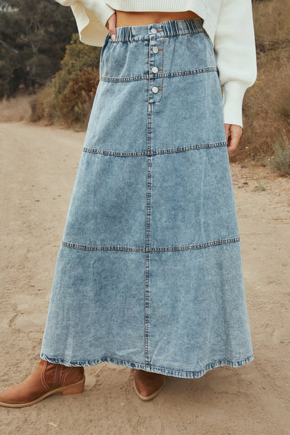 Bohemian A Line Stitching Denim Skirt