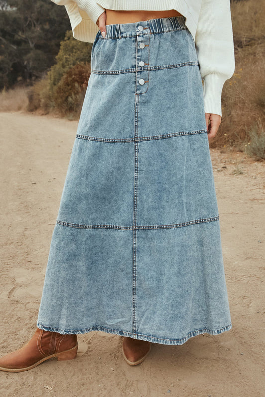 Bohemian A Line Stitching Denim Skirt