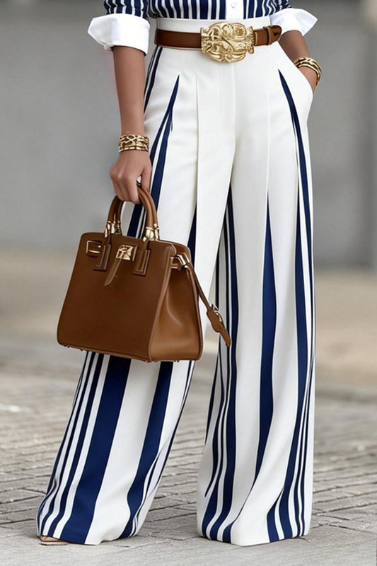 High Waist Striped Wide Leg Pants