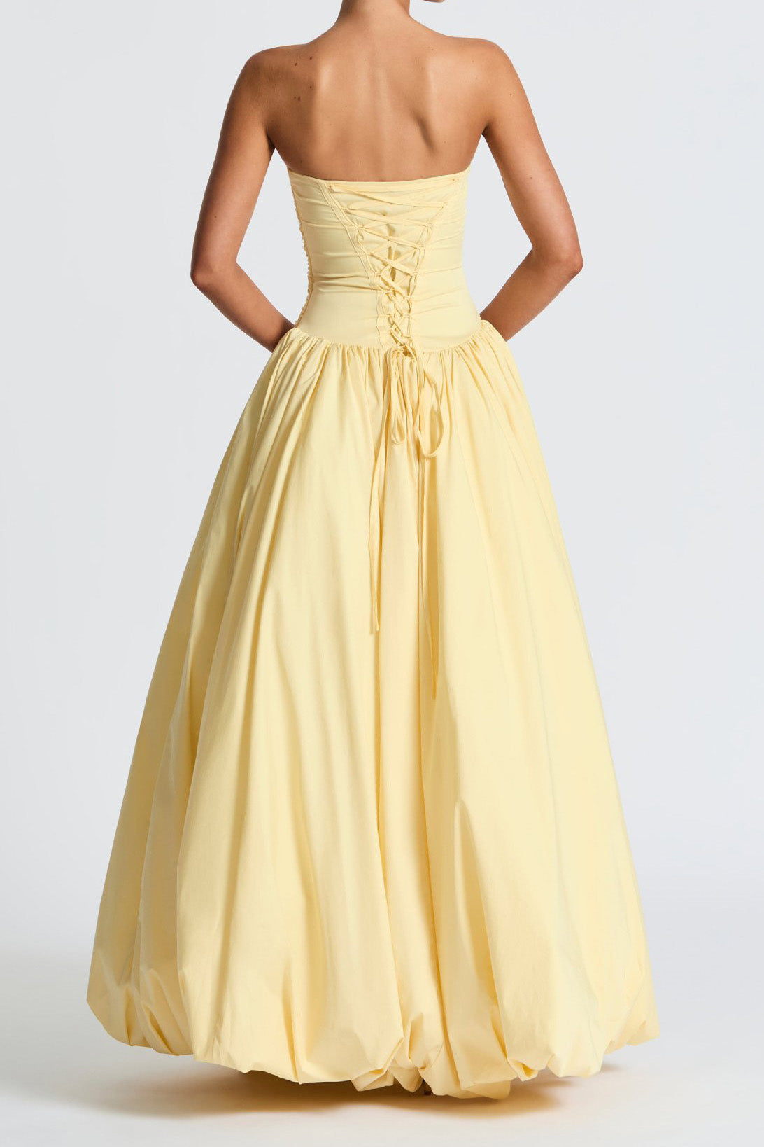 Strapless Ruched High-Slit Evening Gown