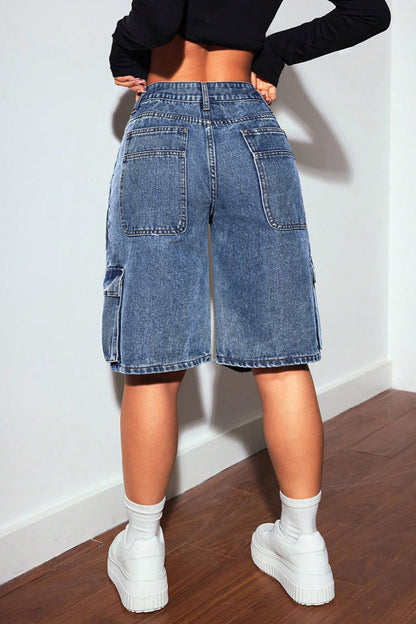 Knee-Length Casual Multi-Pocket Jeans