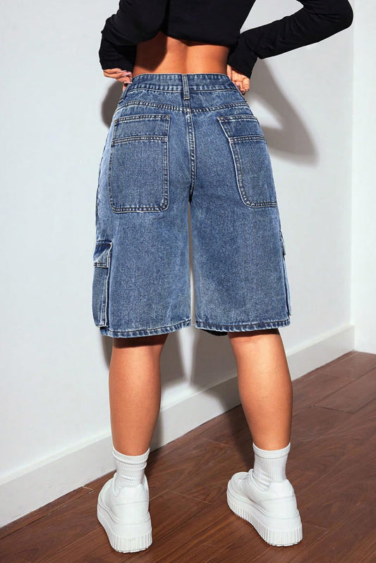 Knee-Length Casual Multi-Pocket Jeans