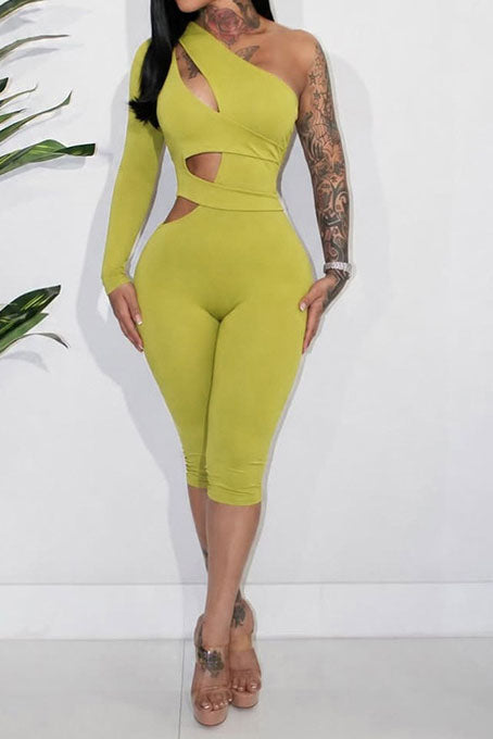 One-Shoulder Cutout Capri Jumpsuit