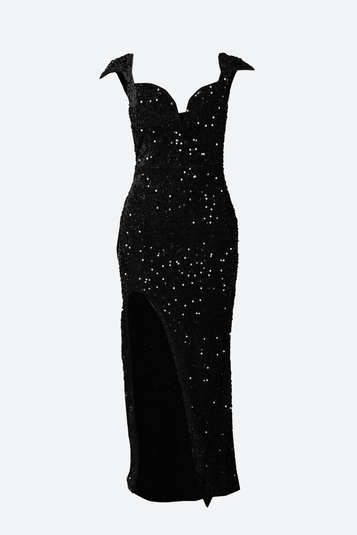 Burgundy Sequin Corset Slit Sweep Dress