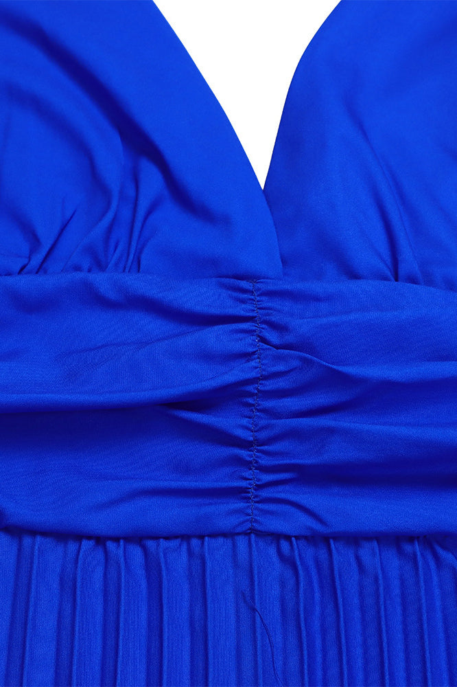 Sleeveless V-neck Pleated Maxi Dress