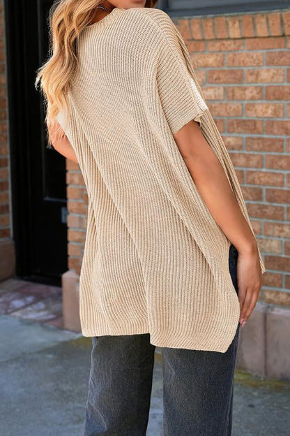 Short Sleeve Side Slit Oversized Sweater