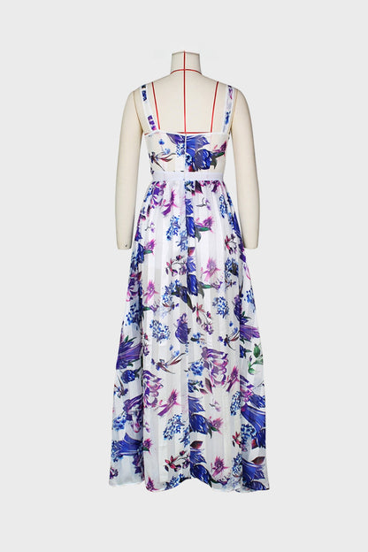 Floral Print Sheer Mesh Maxi Dress