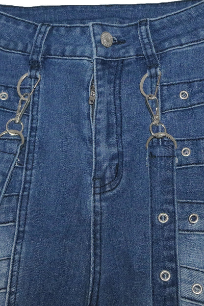 High Waist Metallic Studded Denim Jeans