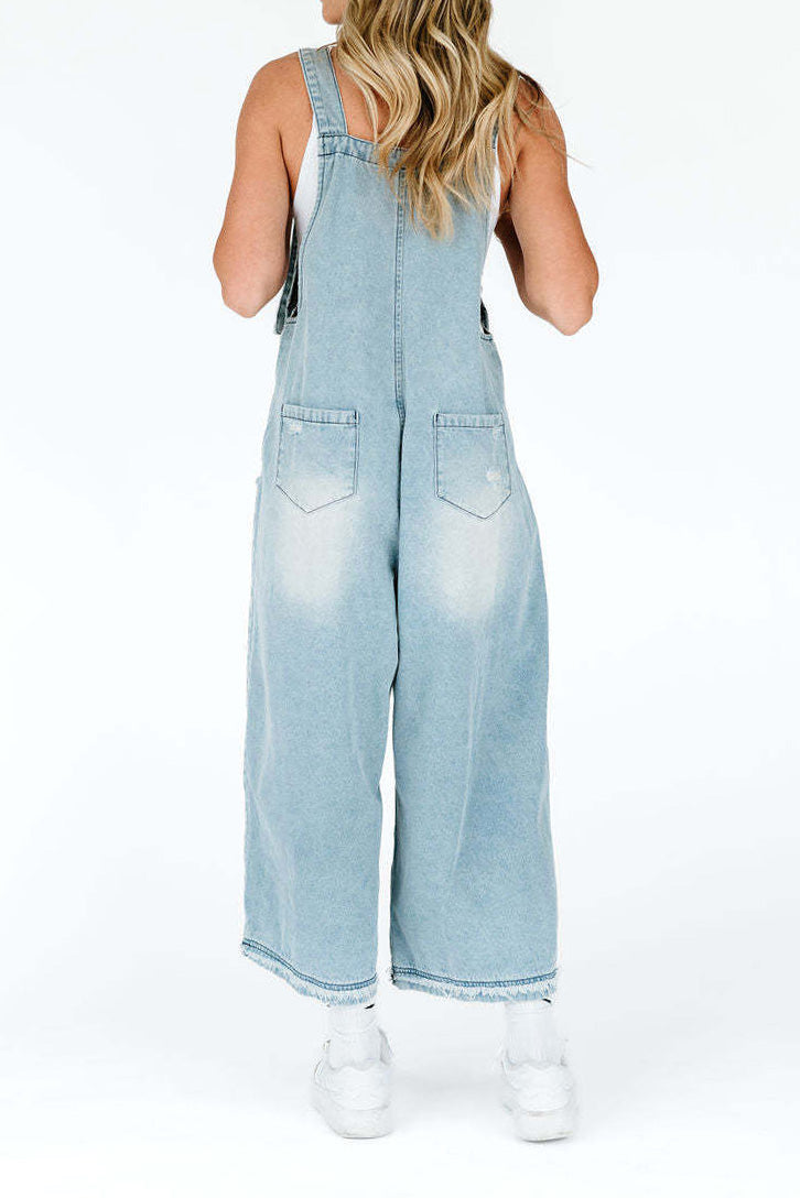 Loose Fit Distressed Denim Overalls