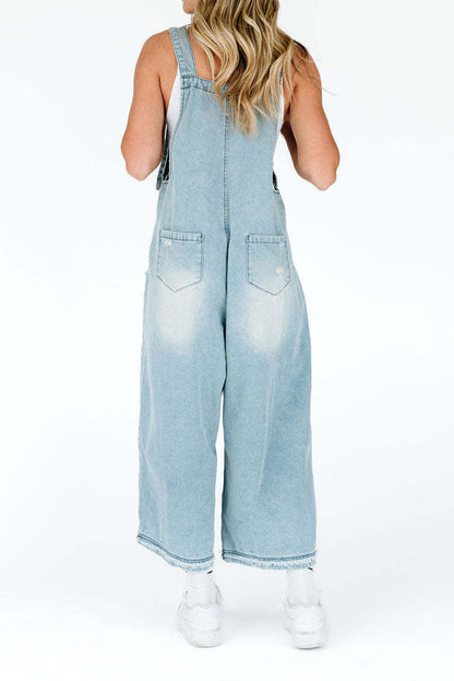 Loose Fit Distressed Denim Overalls