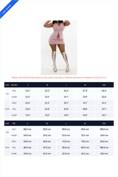 Ribbed Zip-Up Hooded Vest & Mini Skirt Set