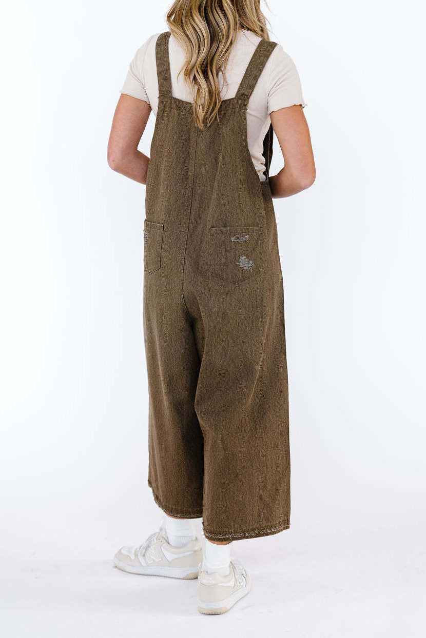 Loose Fit Distressed Denim Overalls