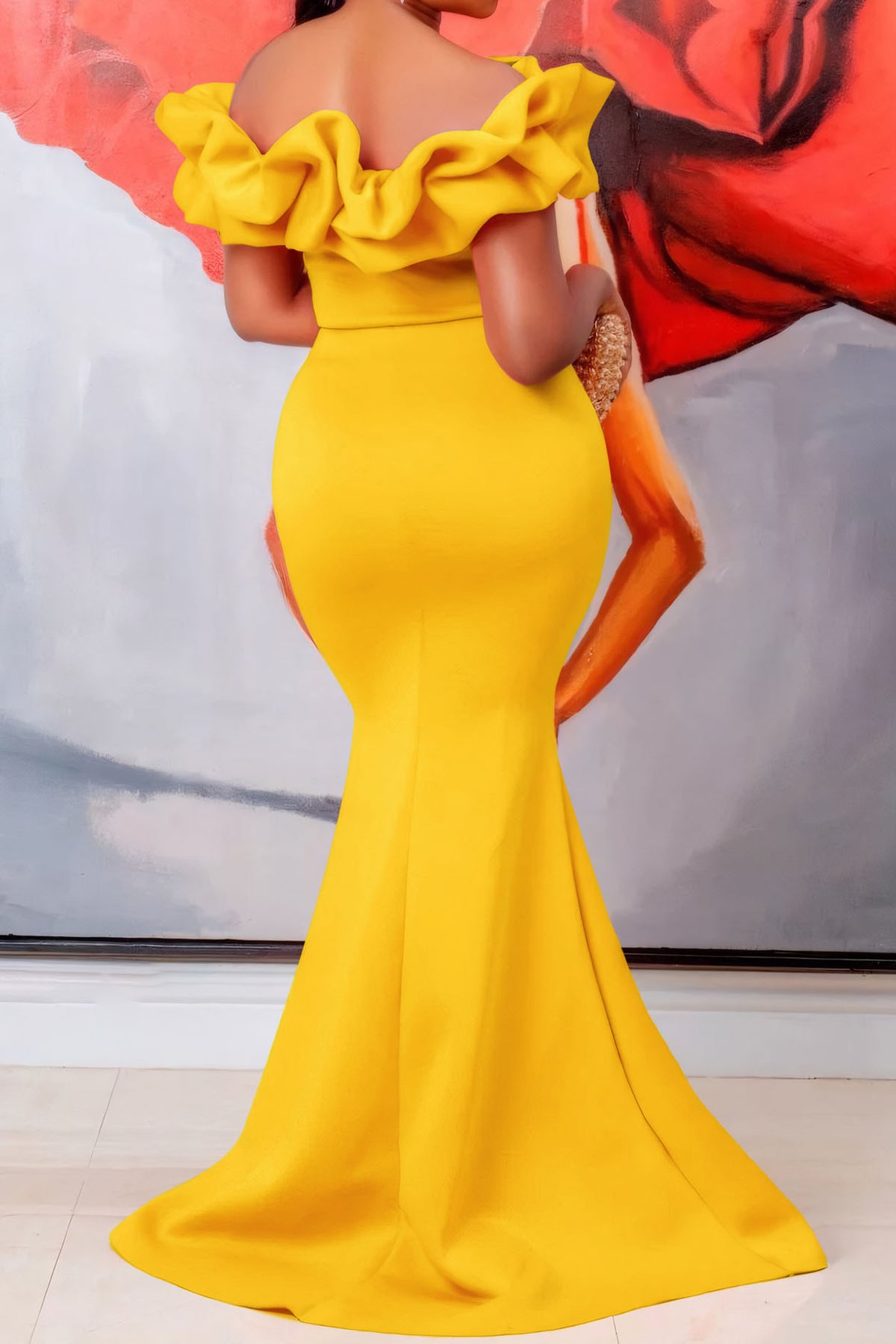 Solid Ruffle Collar Mermaid Dress