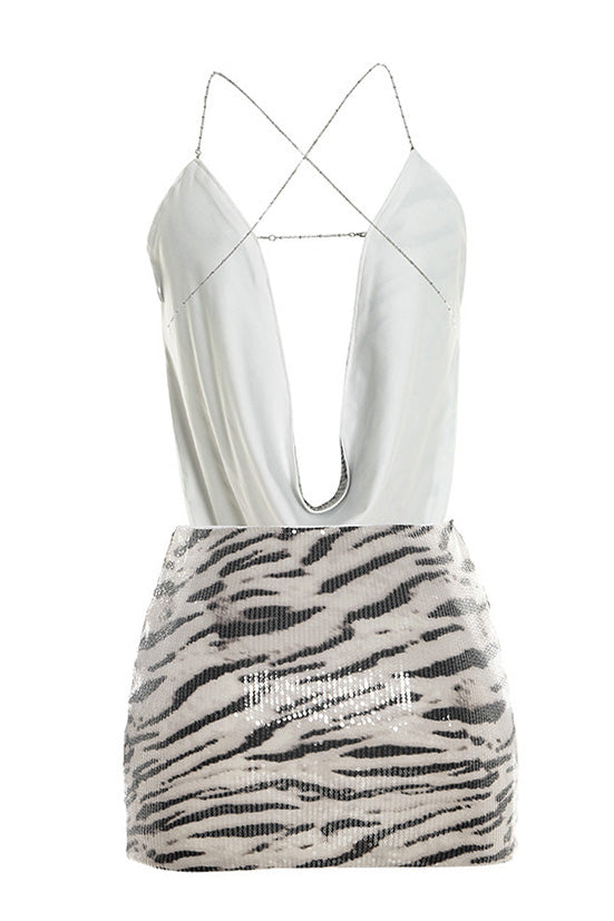 Draped Sequin Animal Print Skirt Set