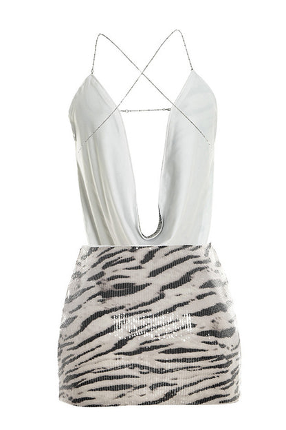 Draped Sequin Animal Print Skirt Set