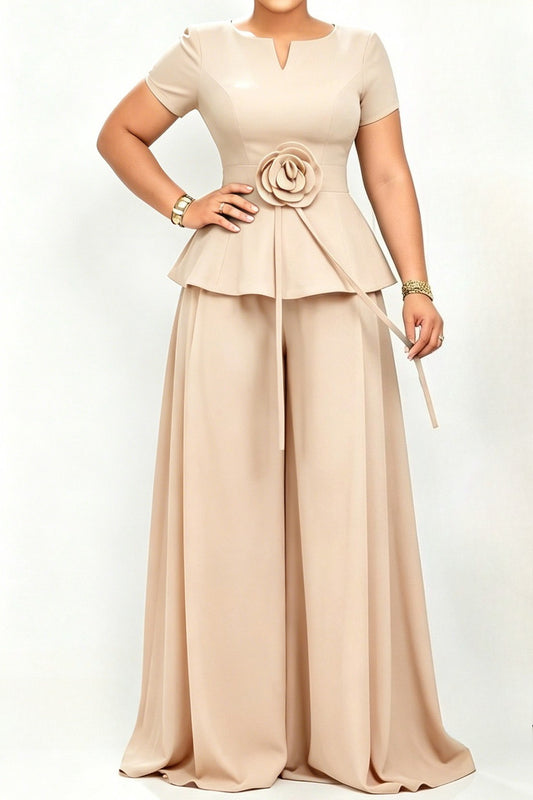3D Floral Peplum & Wide Leg Matching Set