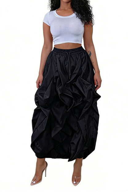 Ruched Drawstring Parachute Maxi Skirt