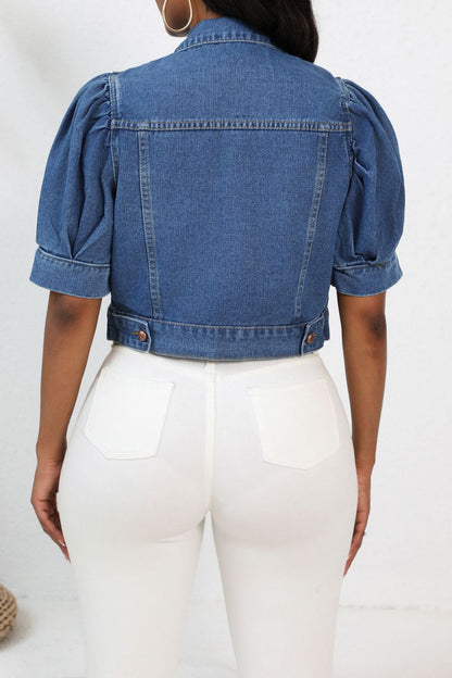 Cropped Denim Puff Sleeve Jacket