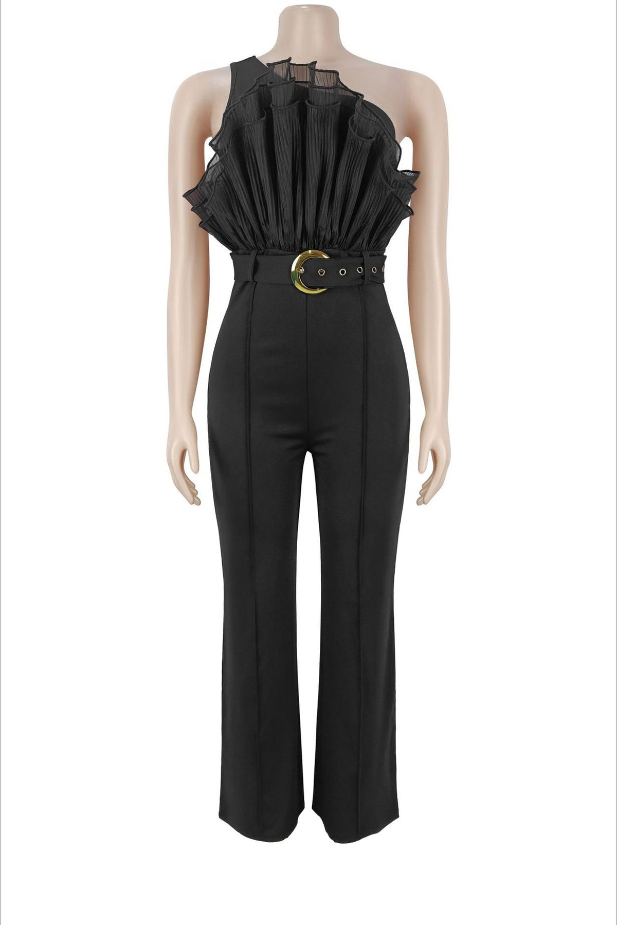 One Shoulder Ruffle Wide Leg Jumpsuit