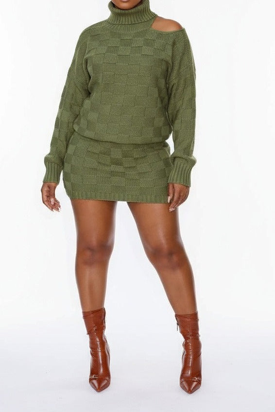 Turtleneck Cutout Sweater & Skirt Set