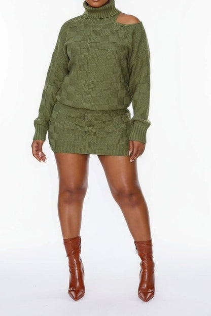 Turtleneck Cutout Sweater & Skirt Set