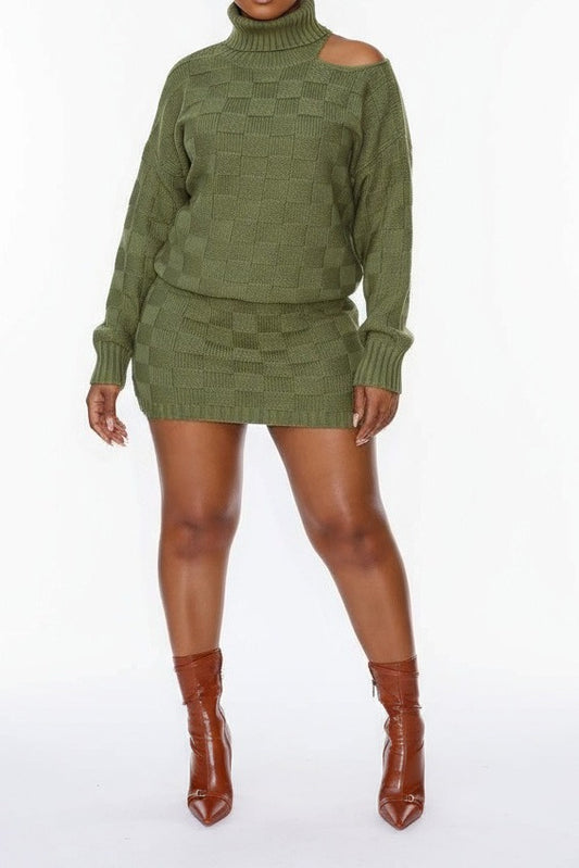 Turtleneck Cutout Sweater & Skirt Set