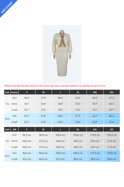 Lantern Sleeve Cardigan Midi Skirt Knit Set