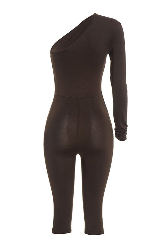 One-Shoulder Cutout Capri Jumpsuit