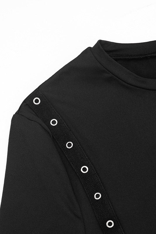 Grommet-Detail Long-Sleeve Mini Dress