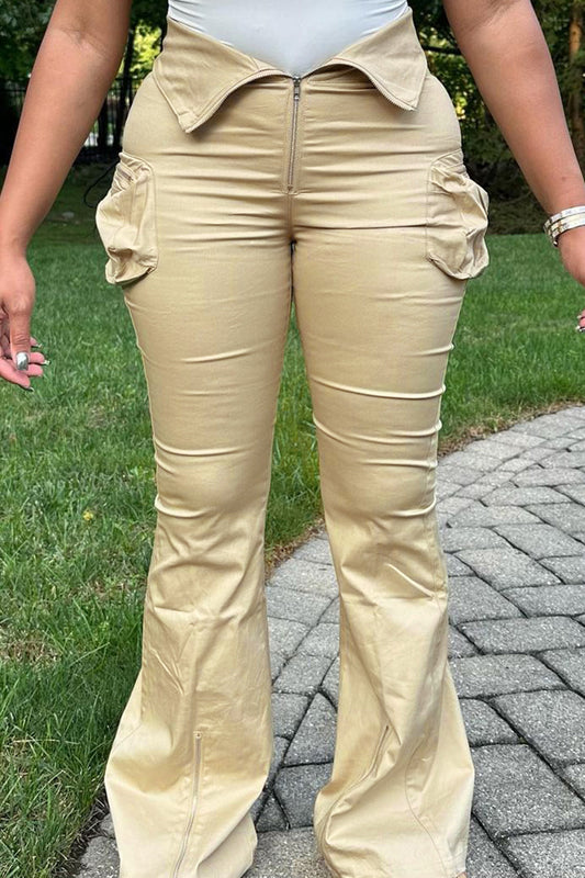 Zip Cargo Flared Pants