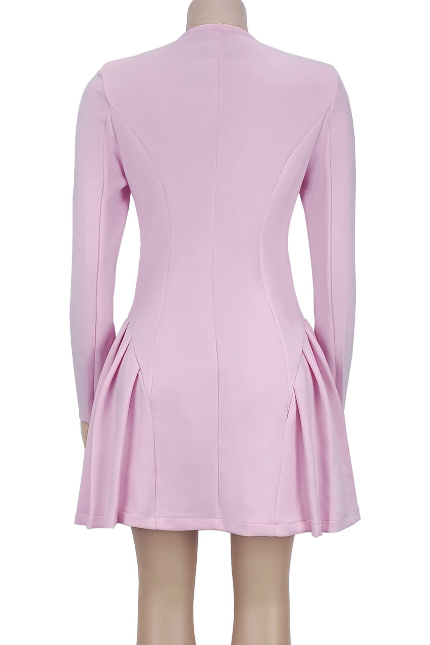 Elegant Deep V Ruffle Long Sleeve Mini Dress