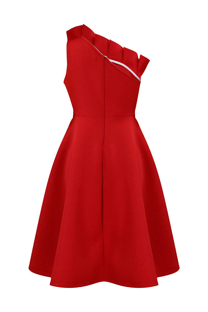Pleated Asymmetric Cut Long Dress