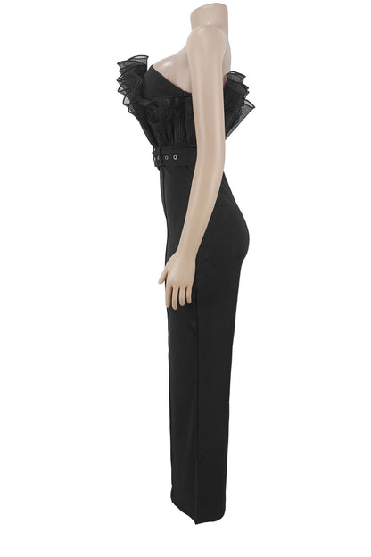 One Shoulder Ruffle Wide Leg Jumpsuit