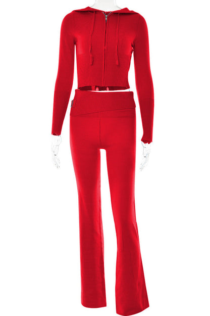 Knitted 2-Piece Tracksuit with Long Sleeve Hoodie
