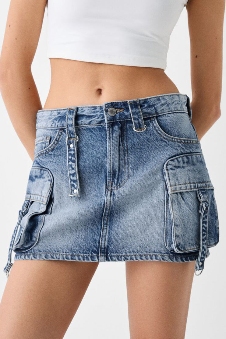 Low Rise Denim Mini Skirt