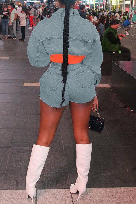 Chopped Denim Short Set