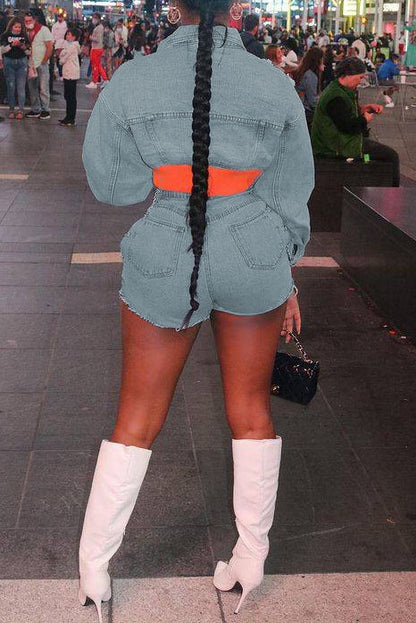 Chopped Denim Short Set