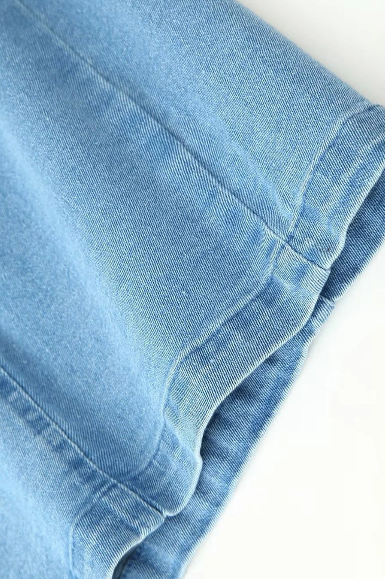Slim Light Blue Denim Button Maxi Dress