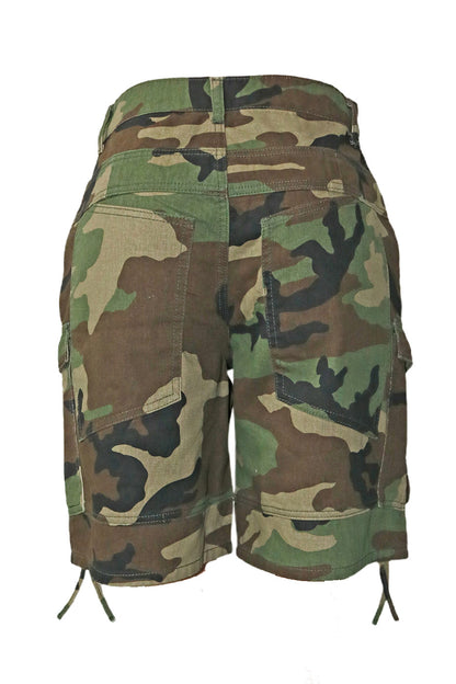 Camo Print Utility Cargo Shorts
