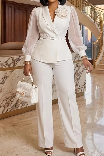 Sheer Sleeve Blazer 2-Piece Set