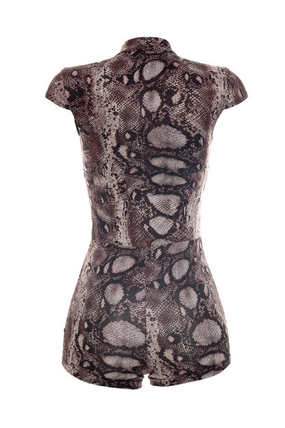 Snake Print Button-Front Bodycon Romper