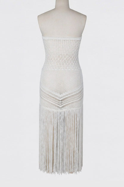 Strapless Crochet Fringe Maxi Dress