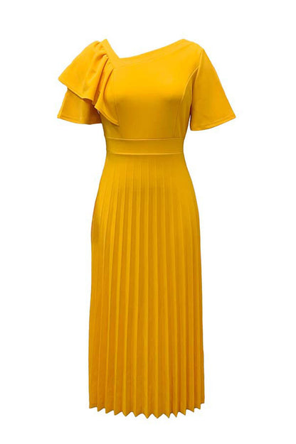 Pleated Flounce Sleeve Slim Fit Dress